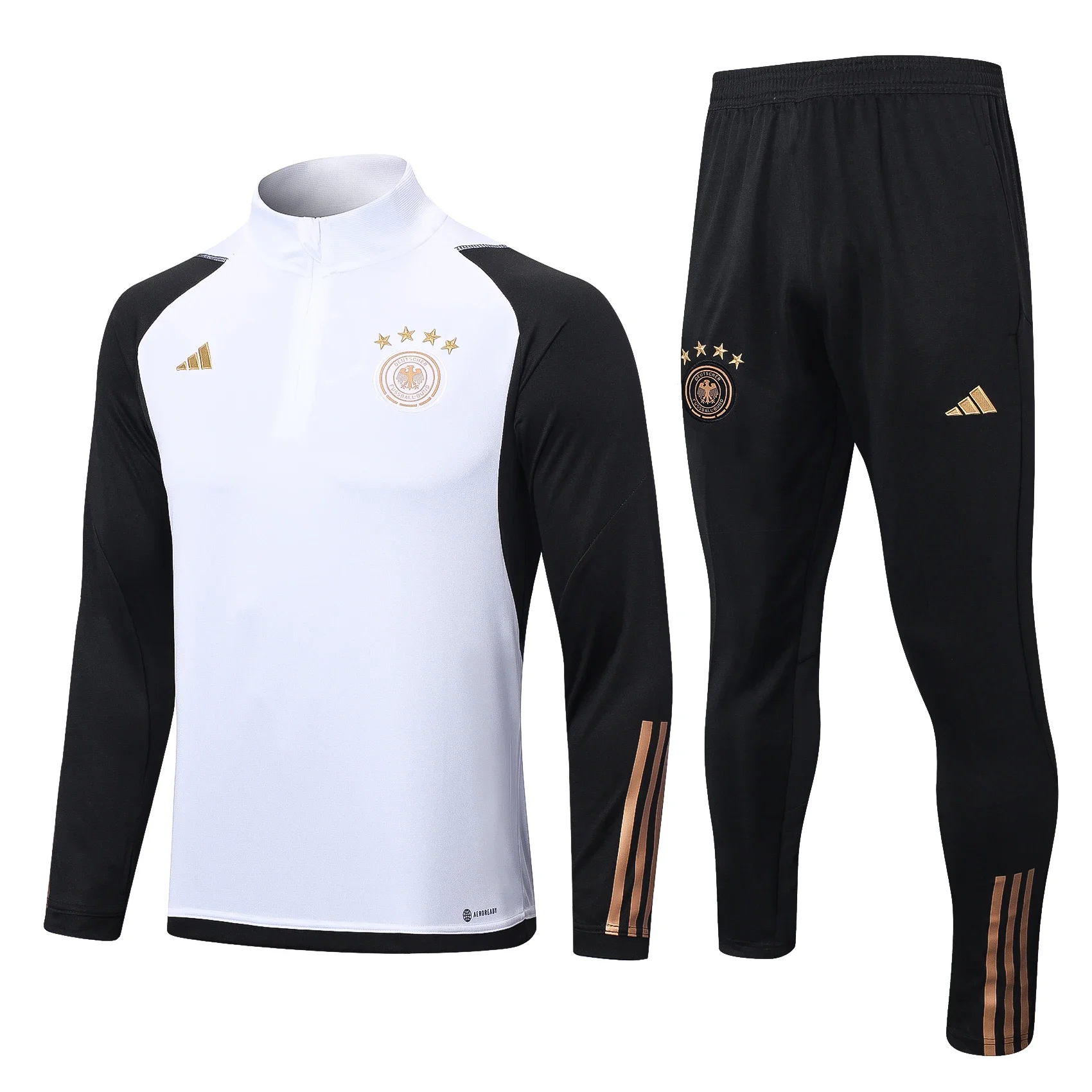 Adidas Soccer Jerseys Men Sweat Absorbing Long-sleeved Zippered Youth Sportswear Training Suit White and Black