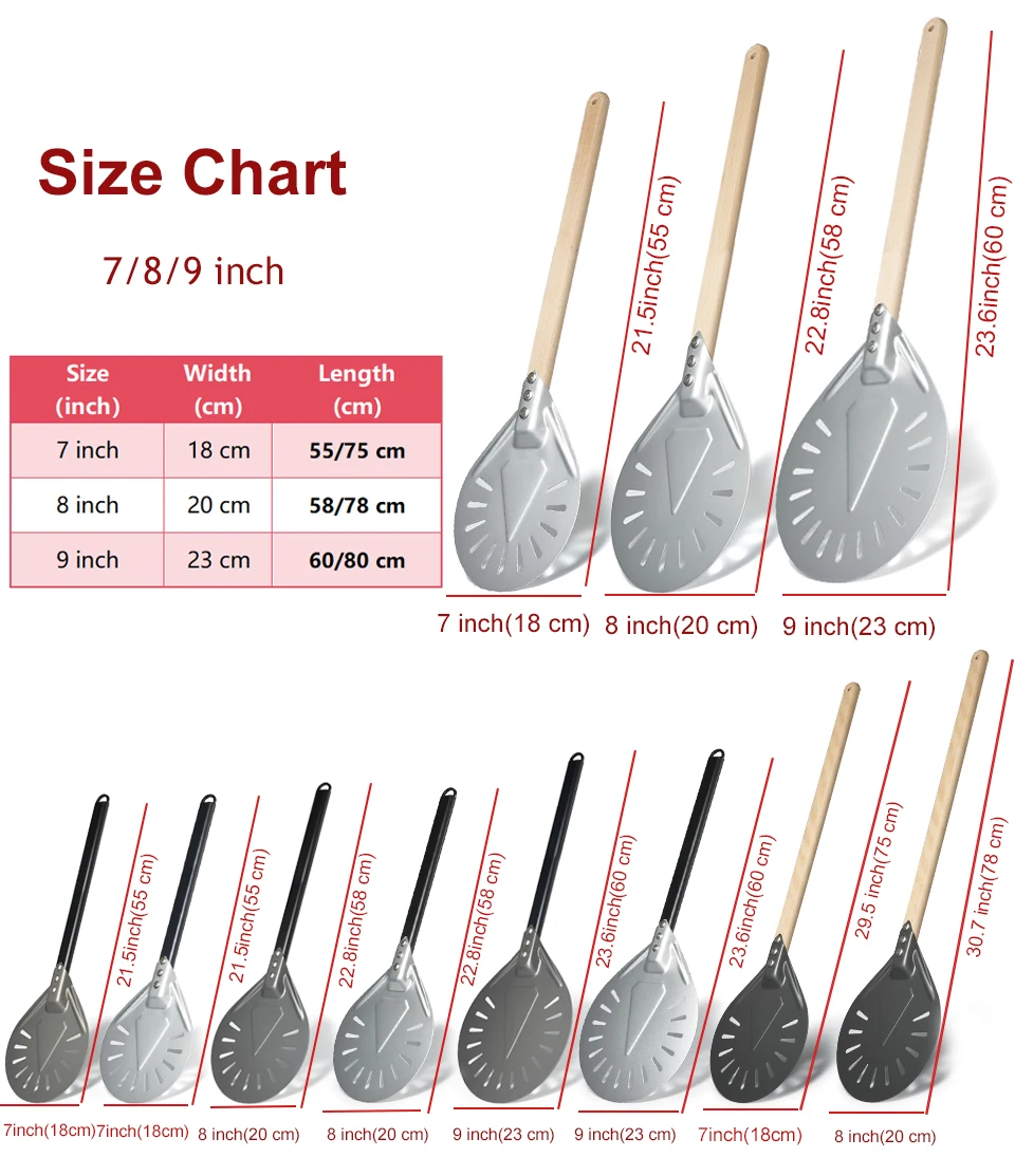 7 8 9 inch Pizza Turning Small Pizza Peel Paddle Short Round Tool Non Slip Wooden Handle Perforated Pizza Shovel