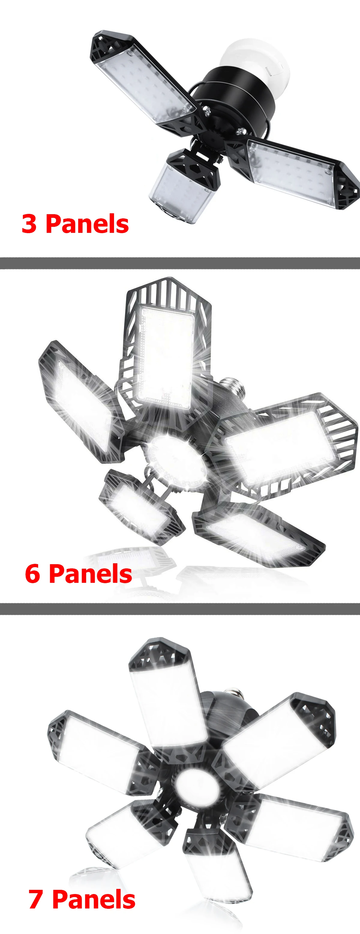 Description Picture 3 of item3-12 Panels Deformable LED Garage Light E27 LED Bulb 5000 Lumen Ultra Bright Night Lamp for Workshop Gym Warehouse Shop Lighting