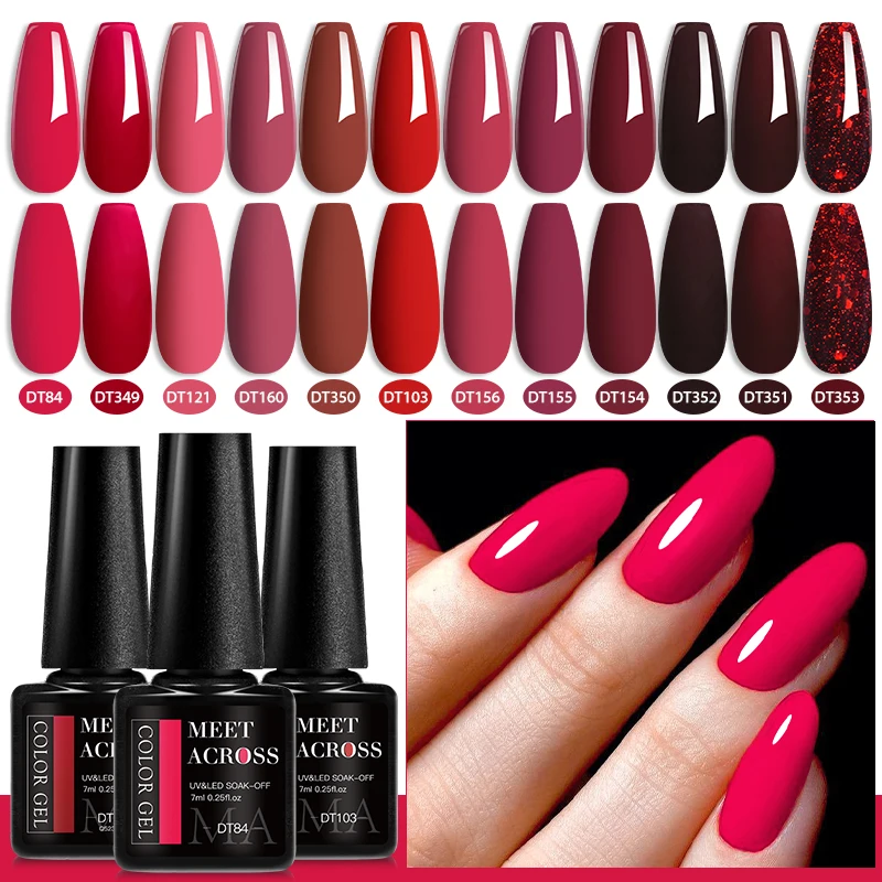 MEET ACROSS12Pcs Red Series Gel Nail Polish With Box Semi Permanent UV Gel LED Nail Art Varnish Manicure Kit Nail Supplies 3