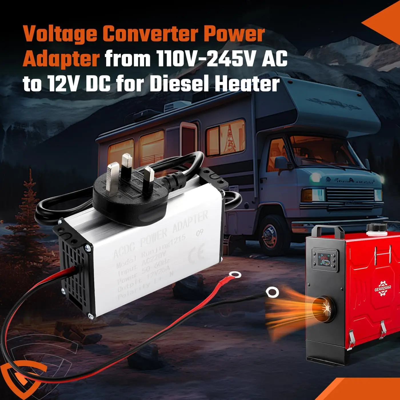 EU/UK Plug Power Converter 230V to 12V Adapter for Diesel thumbnail 7