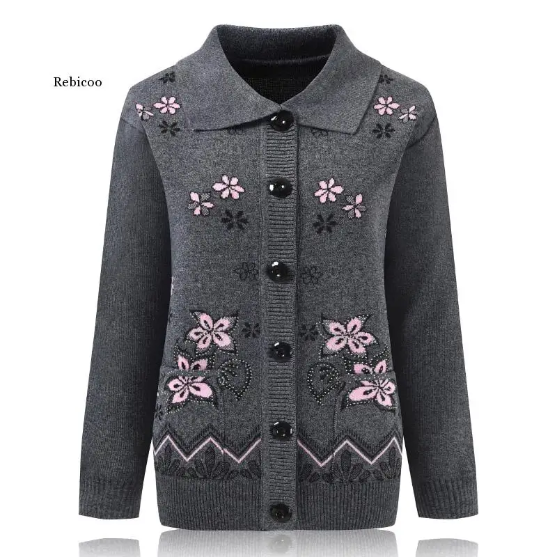Women Knit Sweater Cardigan Jacket New Middle aged Clothes Autumn Coat
