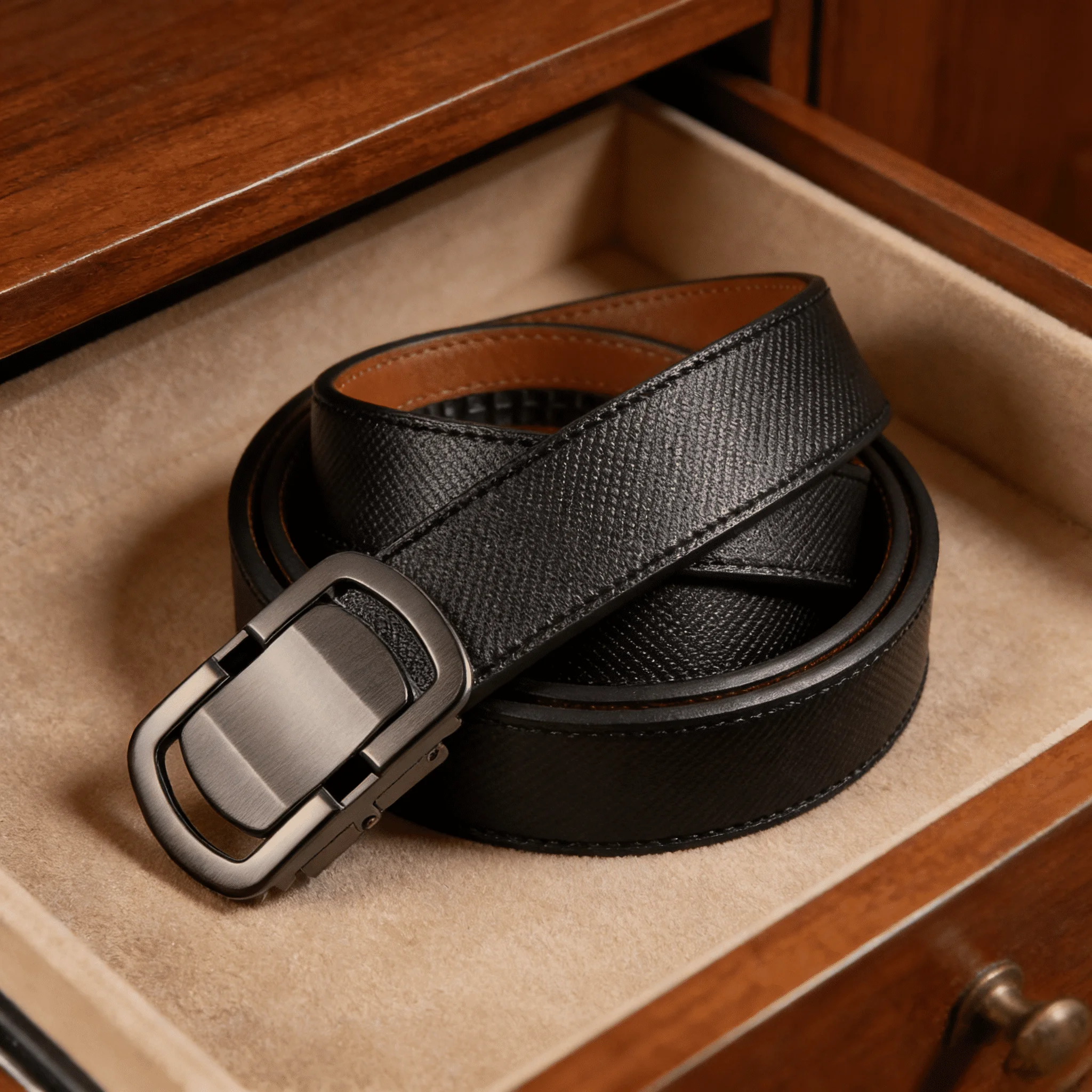 Modischer Business-Gürtel aus Echtem Leder für Herren Automatische Schnalle Taillengürtel mit Kohlefaser-Textur Zweischichtiges Rindsleder – Detail 16