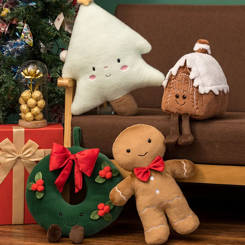 

Christmas Ginger Bread Plush Toy Stuffed Chocolate Cookie House Shape Decor Doll Funny Xmas Tree Party Decor Cushion Pillow