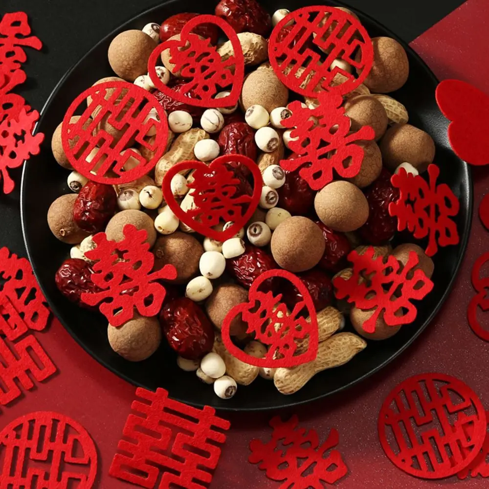 

Red DIY Double Happiness Fruit Dish Hand-thrown Confetti Love Stickers Happy Characters Marriage Room Decoration Party Supplies