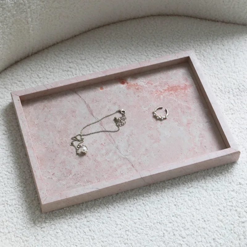 Light Luxury Natural Marble Pink Square Tray Creative Home Hotel Desktop Jewelry Storage Bathroom Decoration Ornaments 2
