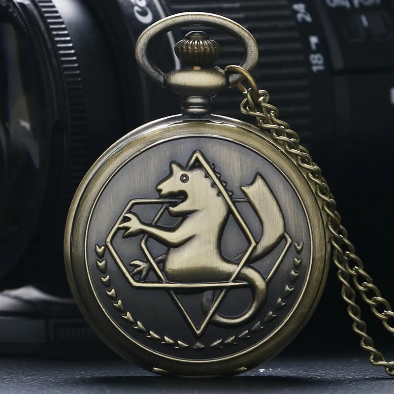 

Bronze alchemy seahorse anime pocket watch student sweater chain watch embossed quartz vintage steampunk jewelry necklace gifts