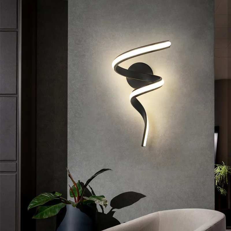 현대 LED 벽 램프 미니멀리스트 나선형 벽 조명 곡선 홈 장식 고정 장치 표면 마운트 아트 Led 벽 Sconce 침실 발코니