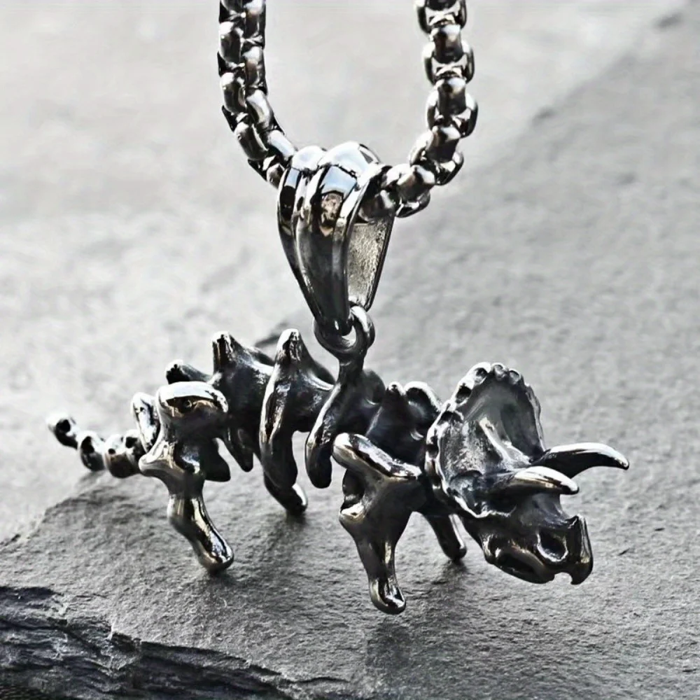 Vintage Triceratops Skull Pendant European and American Personalized Dinosaur Necklace Wholesale