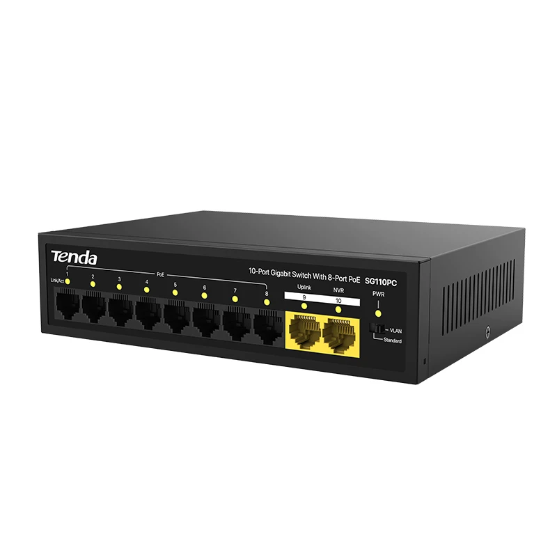 Tenda SG110PC Gigabit dual-port uplink unmanaged PoE switch, compatible with AF/AT standard PoE power supply mode