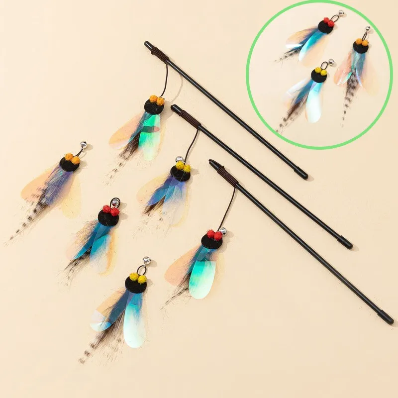 m pets dancing butterfly interactive cat toy s Cat Toys Feather Toy for Cats Teaser Stick Bite Resistant Butterfly Cat Toys Interactive Durable Cats Toy with Bell Pet Products