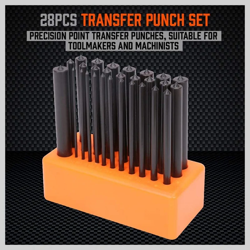 A42I-28-Piece Transfer Punch Set, 3/32 Inch-1/2 Inch, Heat Treated Alloy Steel Forging