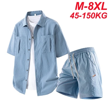 Summer Suits Men Plus Size Chest Pockets Sets Shirts Shorts Fashion Casual Polyester Tracksuit Male Clothes Big Size 6xl 7xl 8xl 1 Summer Suits Men Plus Size Chest Pockets Sets Shirts Shorts Fashion Casual Polyester Tracksuit Male Clothes Big Size 6xl 7xl 8xl 1
