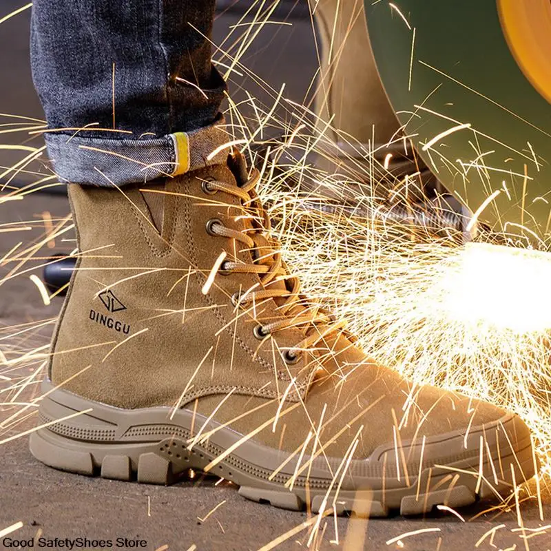 Cow Suede Work Boots Men Safety Shoes Anti-Smash Anti-Scalding Welder Shoes Steel Toe Safety Boots Men Autumn Winter Work