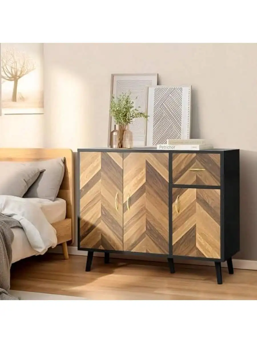 SIHANM Sideboard Buffet Cabinet with Storage - 3 Doors Black Storage Cabinet with Drawers Freestanding Accent Cabinet wi 6