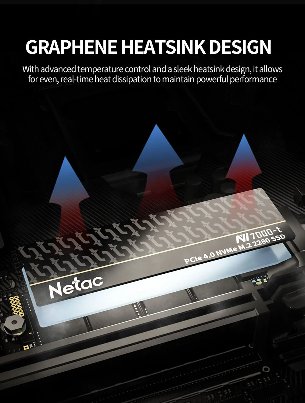 Netac NV7000-t PCIe 4 x4 M.2 2280 NVMe 3D NAND SSD 512GB, R/W up to 7200/4400MB/s, with heat spreader