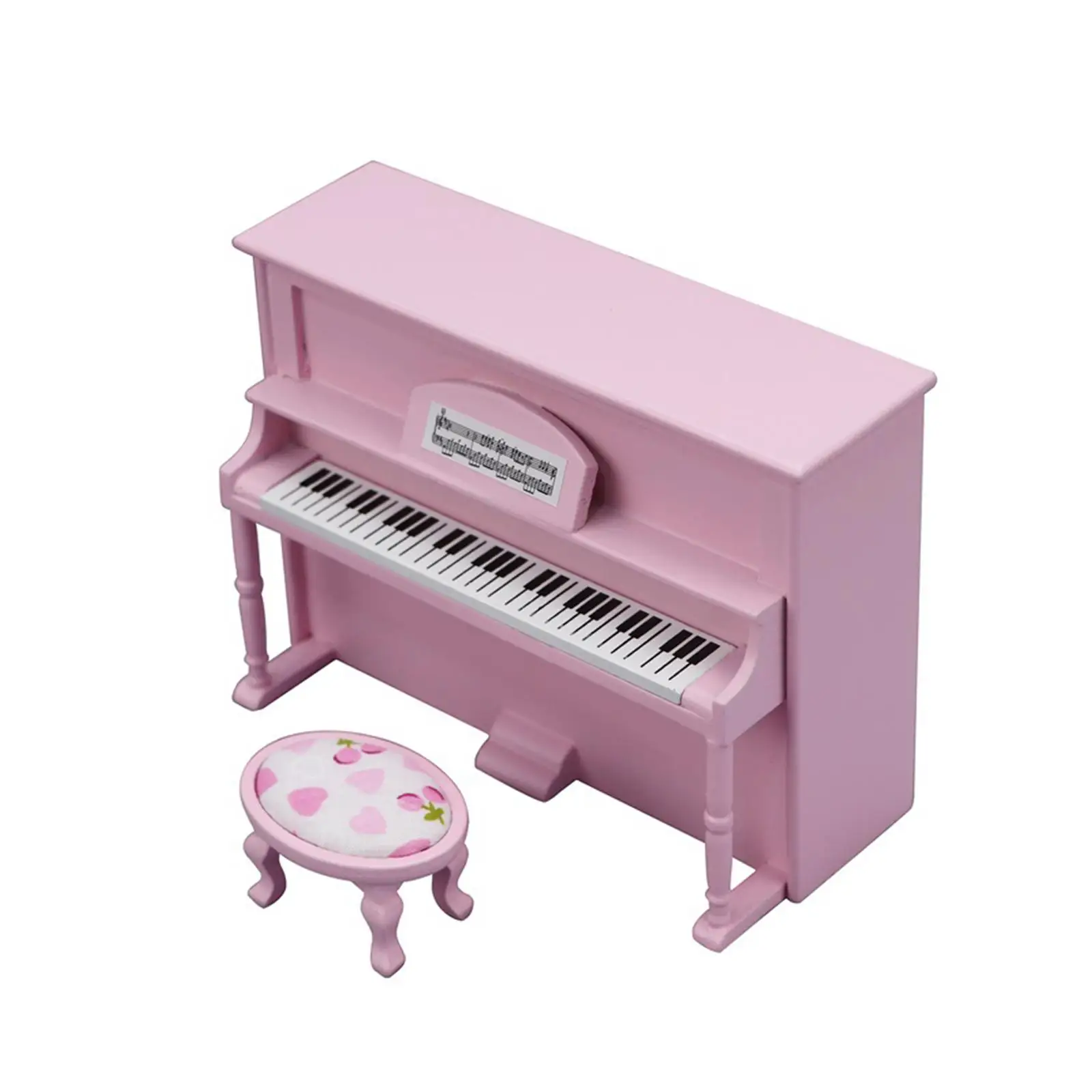 

1:12 Miniature Piano Model with Chair Scenery Supplies Living Room Wooden Dollhouse Musical Instrument Desk Ornaments
