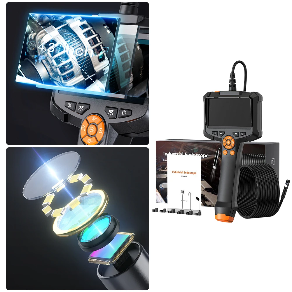 4.3인치 IPS 화면이 있는 휴대용 차량 테스터, 휴대용 파이프라인 카메라, 타입-C 충전식 배관 하수구 카메라 (실린더 배수관용)