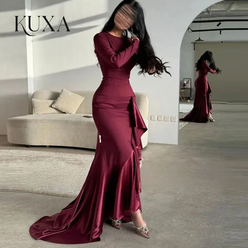 فساتين سهرة KUXA مخصصة بأكمام طويلة ورقبة دائرية ع...
