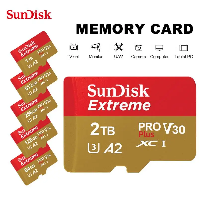 

SunDisk 2TB A2 Micro TF SD Card Class10 Flash Memory Card 128GB 256GB 512GB 1TB Mobile Storage TF Card For Kodak Nintendo Switch