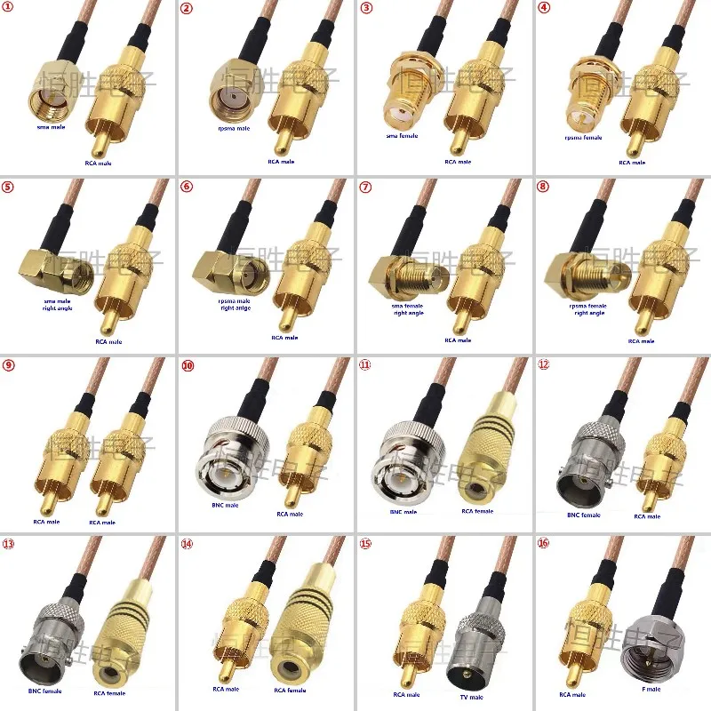 Cabo Coaxial Rca Macho para Sma Bnc Tnc Conector Rca Macho Fêmea Friso para Cabo de Extensão Baixa Perda Entrega Rápida Latão Rg316