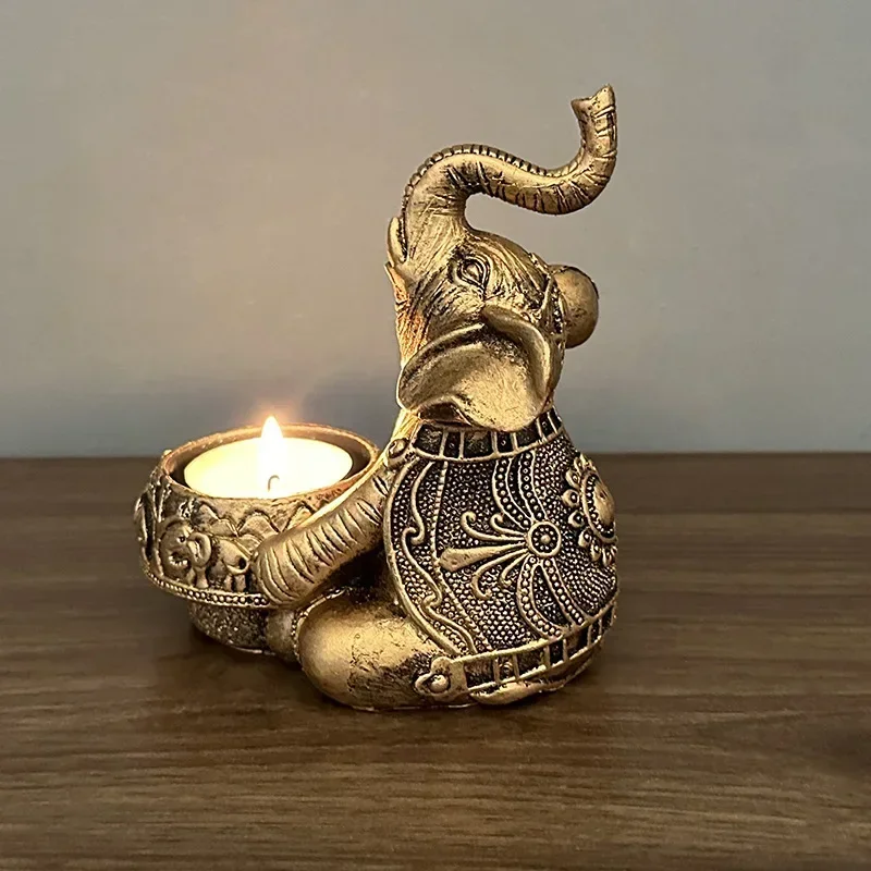 Decorative Elephant Trunks Up Sculpture Candle Holders Tealight Holders Small Candle Stick Lucky Gifts Candle Holders