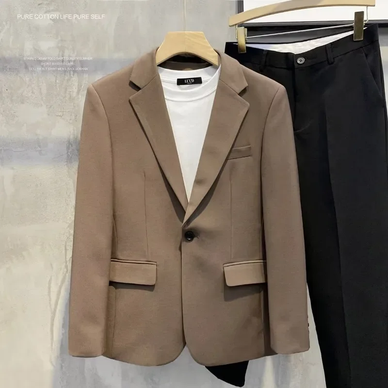 Men's Casual Suit Jacket Spring Autumn British Lightweight Trendy Brand Business Formal Western-style Clothes Top Solid Color