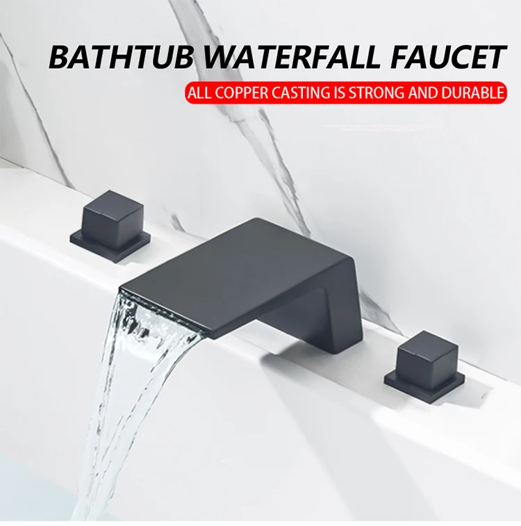 Description Picture 2 of itemNew Long Waterfall Bathtub faucet hot and cold Water Mixer Split 3PCS bath faucet Set Square