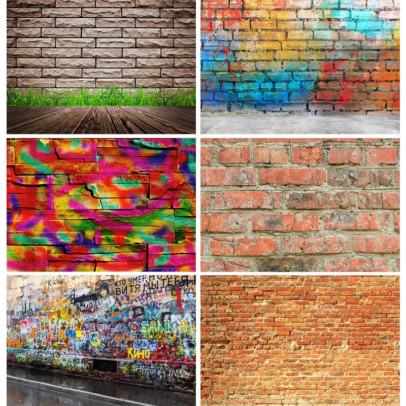 

SHUOZHIKE Art Fabric Vintage Brick Wall Wooden Floor Photography Backdrops Graffiti Photo Background Studio Prop 17056 TW-03