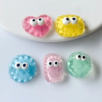 10Pcs Kawaii Cartoon Transparent Big Eye Cookies Resin DIY Shoes Hat Icebox Barrette Scrapbook Cream Glue Flat Back Resin - Thumbnail 2