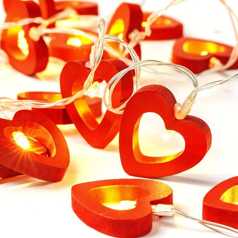 10pcs Love LED String Lights Suitable For Valentine's Day Wedding Christmas Garden Bedroom Party Decoration Without Battery 5