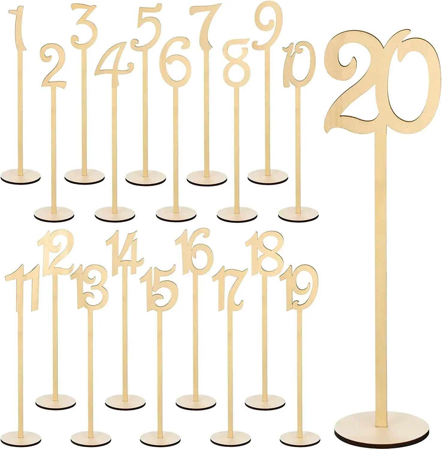 Description Picture 2 of itemWooden Table Numbers 1 To 20 Wood Wedding Table Number Signs with Holder Base for Wedding Party Table Home Birthday Decoration