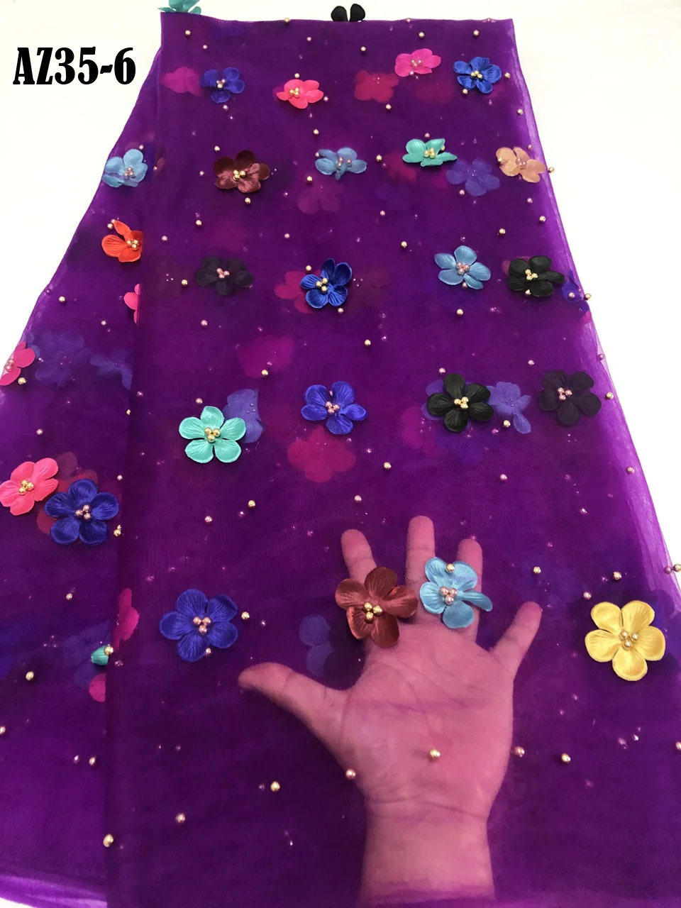 

3D Lace Fabric 2019 Latest French Nigerian Laces Fabric High Quality African Beads Lace Fabric for Wedding Dress 5yards AZ31-2