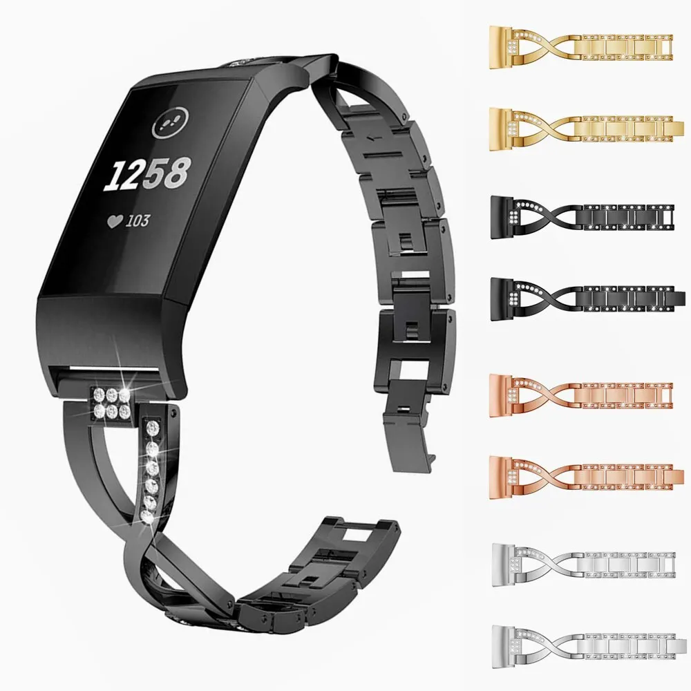 Diamond Stainless Steel Bracelet For Fitbit Charge 5 4 3 2 Smart Watch