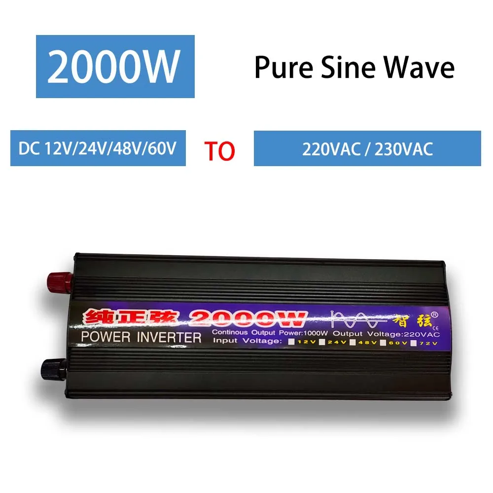 Inverter 2000W 12V 220V Ac 24V 48V 60V Dc Input 50Hz / 60Hz Convertitore E Inverter A Onda Sinusoidale Pura Per La Casa