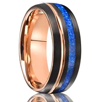 8mm Tungsten Carbide Rings for Men and Women rosegold Groove with Blue Opal Men's Wedding band fashion Comfortable to Wear