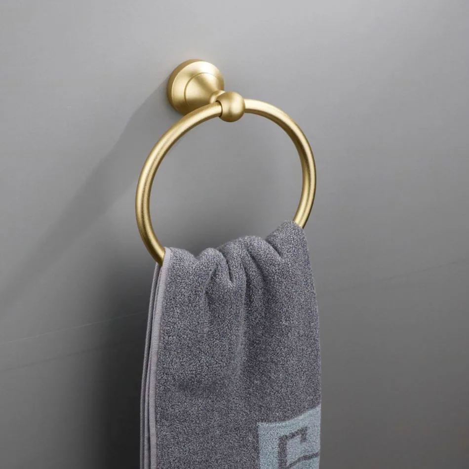 Towel Ring for Bathroom Kitchen Lavatory Wall Mounted Space Aluminum Matte Black Gold Sliver Round Bath Towel Holder Ring Shelf