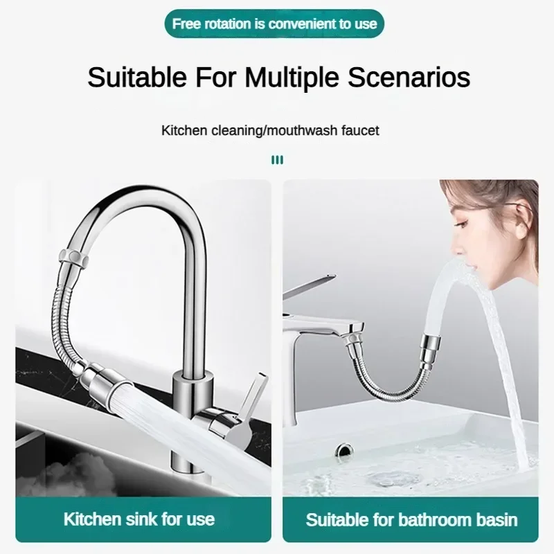 16-60cm Universal Faucet Extender Stainless Steel 360° Rotation Kitchen Sink Anti-Splash Nozzle Aerator Extension Hose 4