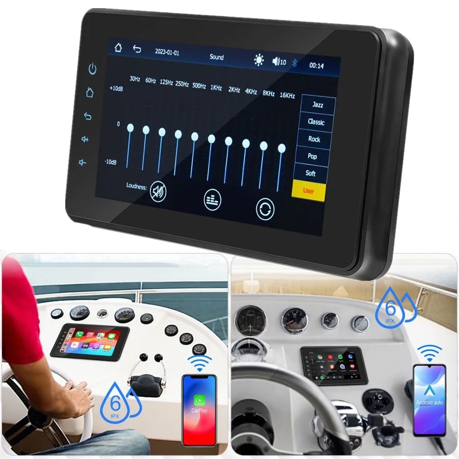 8 Inch Marine Waterproof Multimedia Player Wireless CarPlay IPX6 Bluetooth Marine Stereo for ATV Golf Cart CarPlay Android Auto