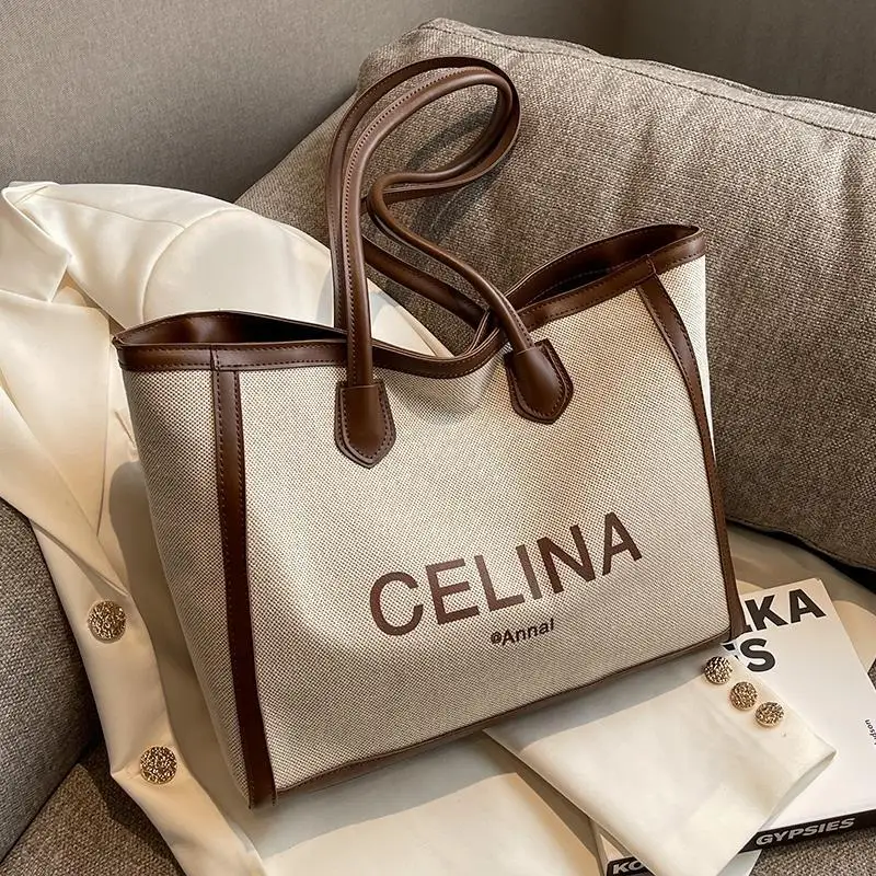 

2023 New Women's Canvas Bag Large Capacity Fashion Outgoing Shoulder Bag Commuter Tote Bag