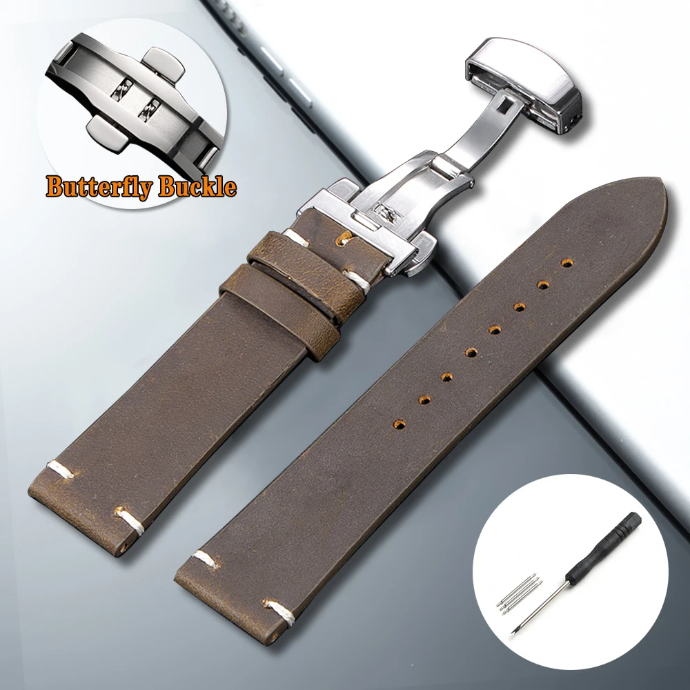 Premium Cowhide Leather Watch Strap - Universal Smartwatch Wristband