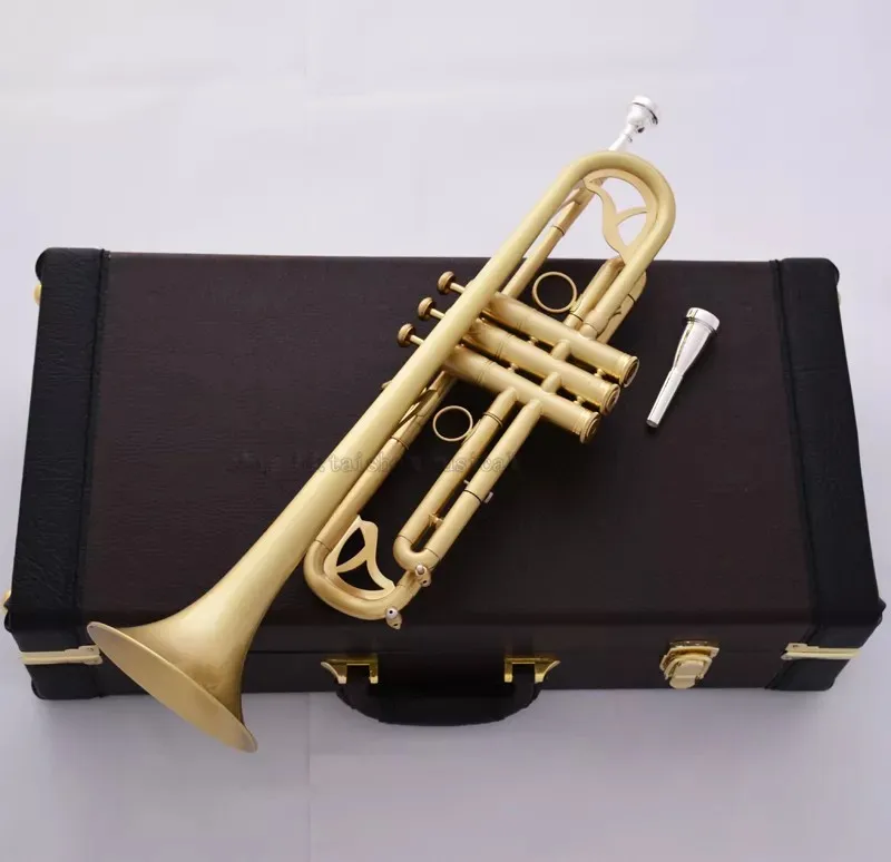 Professional Matt Brushed Bb Trumpet Horn Monel 2-Mouthpiece Leather Case