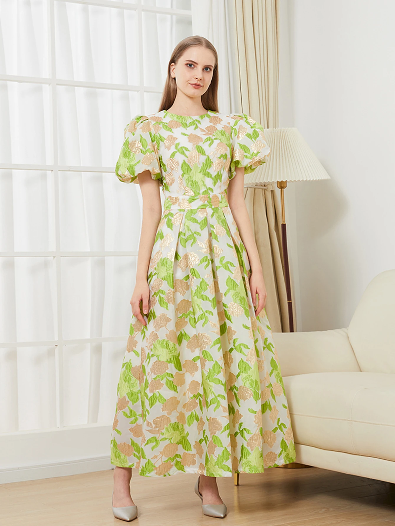 open lace back dress Floral Jacquard Organza Dress Med