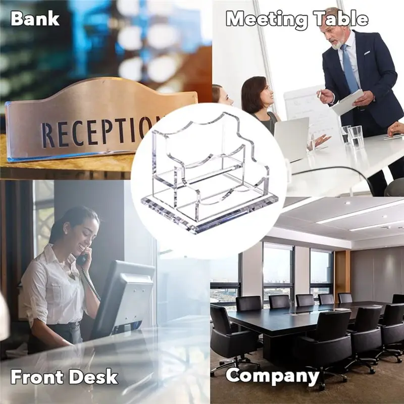 책상용 아크릴 명함 홀더 2팩, 가로형 투명 명함 디스플레이 스탠드, 책상 액세서리