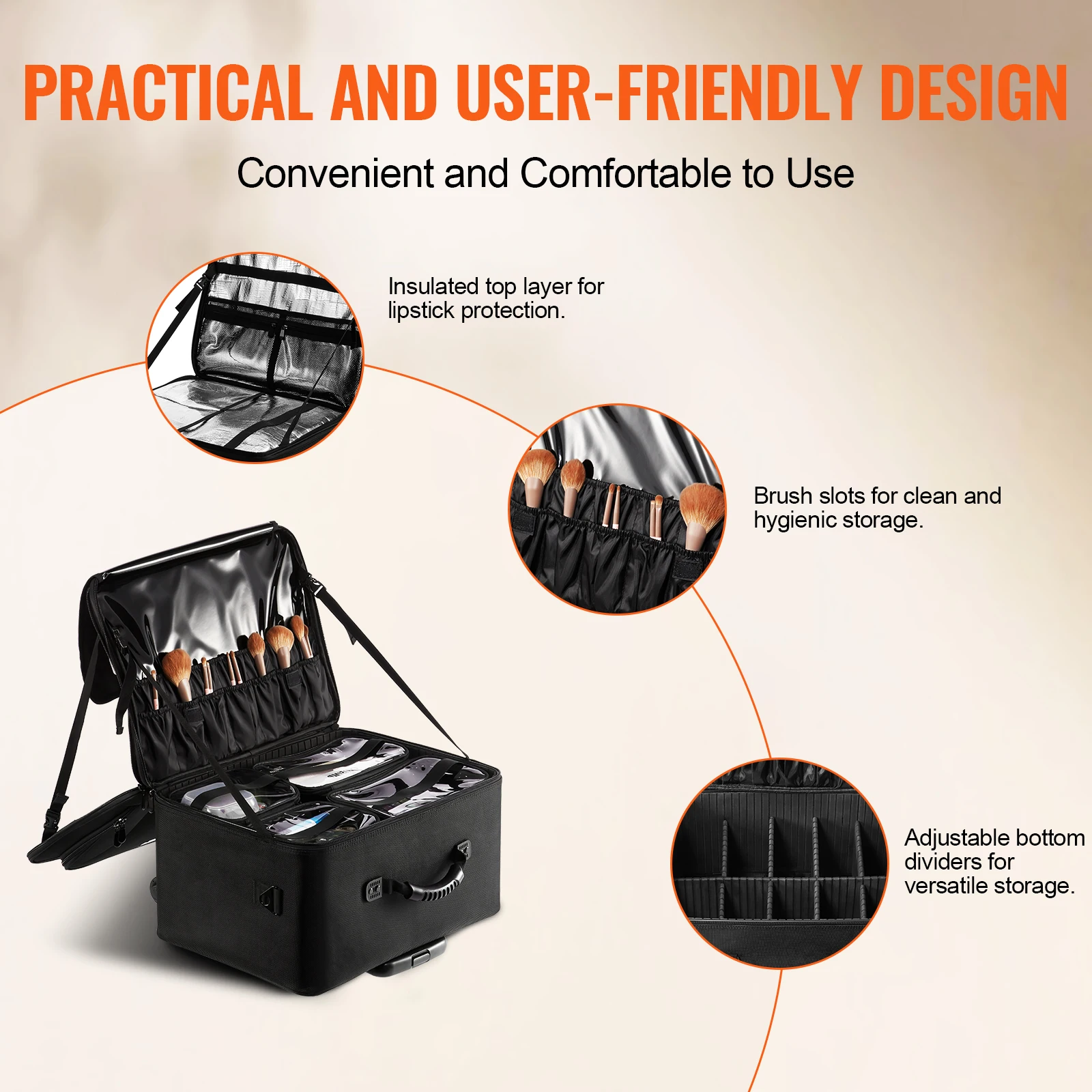 VEVOR Rolling Makeup Train Case Large Storage Convenient Carry With Handle Wheels Strap Makeup Organizer Box Waterproof Oxford 5