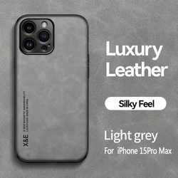 Luxury Leather Magnetic Car Holder Phone Protection Case Cover for iPhone 15 Pro Max (Light Gray)