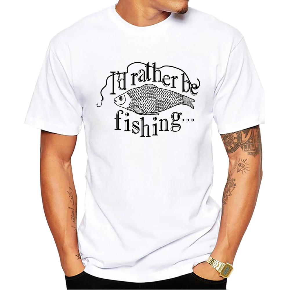 TEEHUB Neuestes T-Shirt mit Fischmotiv für Herren, Motiv „I'd Rather Be Fishing“, bedruckt, kurzärmelig_voghion.com