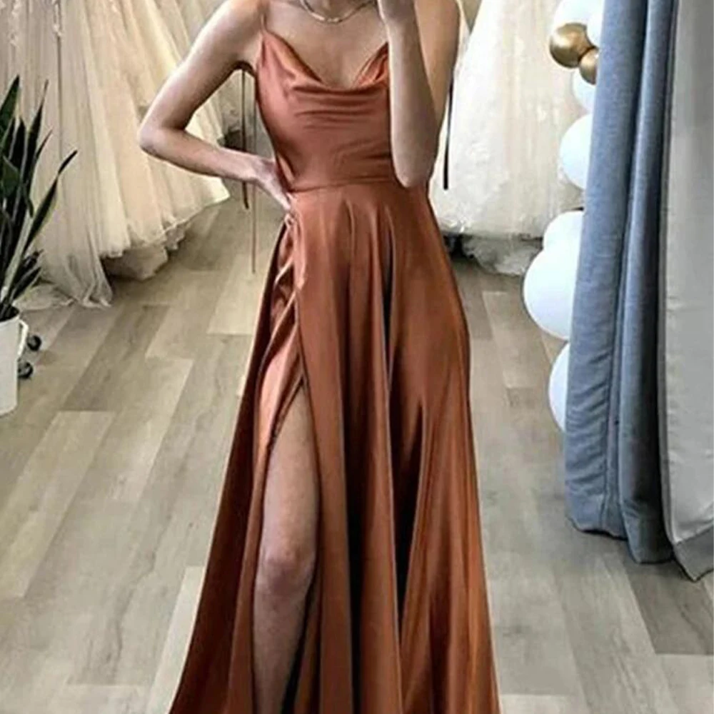 2024 vestito da Cocktail Sexy cinturino per Spaghetti con scollo a v Backless Party Homecoming Dress raso con spacco laterale alto Vestido De Gala