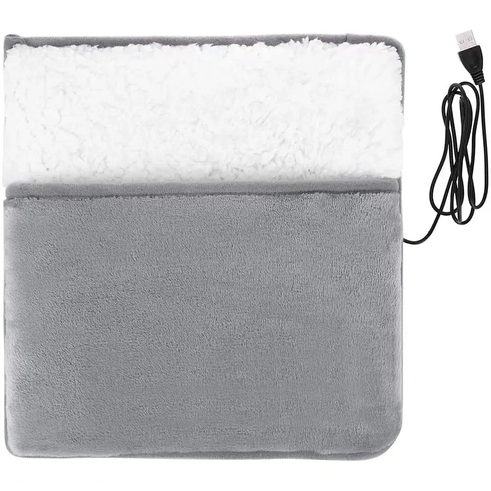 Household USB Soft Plush Thermal Blanket Electric Foot Warmer Mat Slippers for Home Office Bedroom
