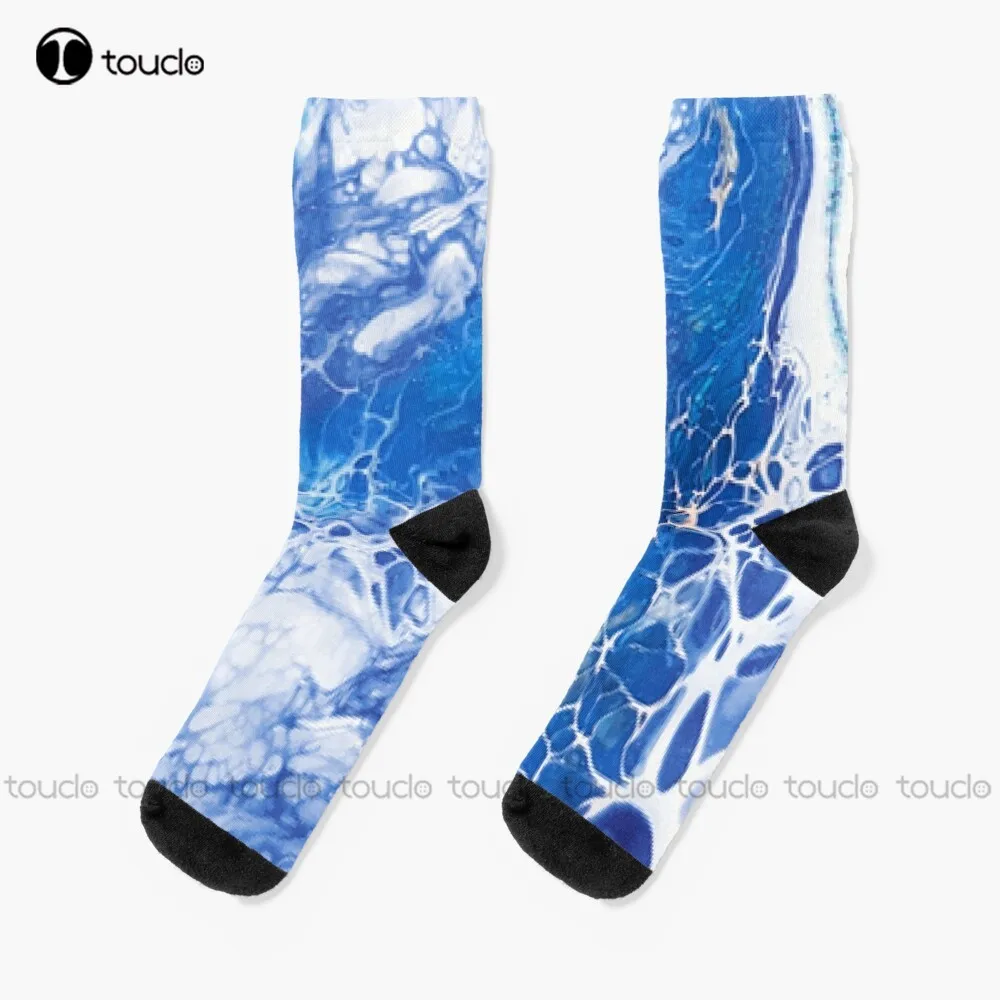 

Light Blue Marble - Fruid Color Pouring Art Print Socks Vintage Flower Pattern Personalized Custom Unisex Adult Teen Youth Socks